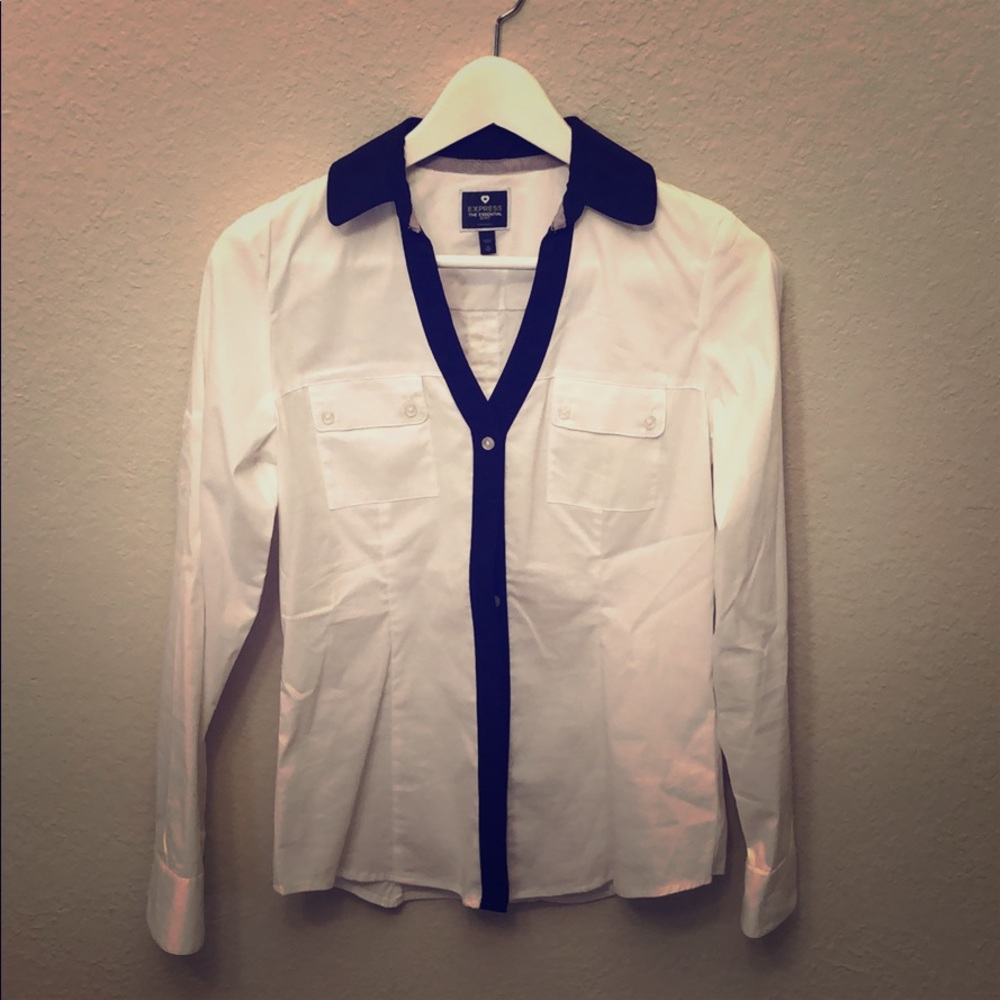 White/Black Button down Top